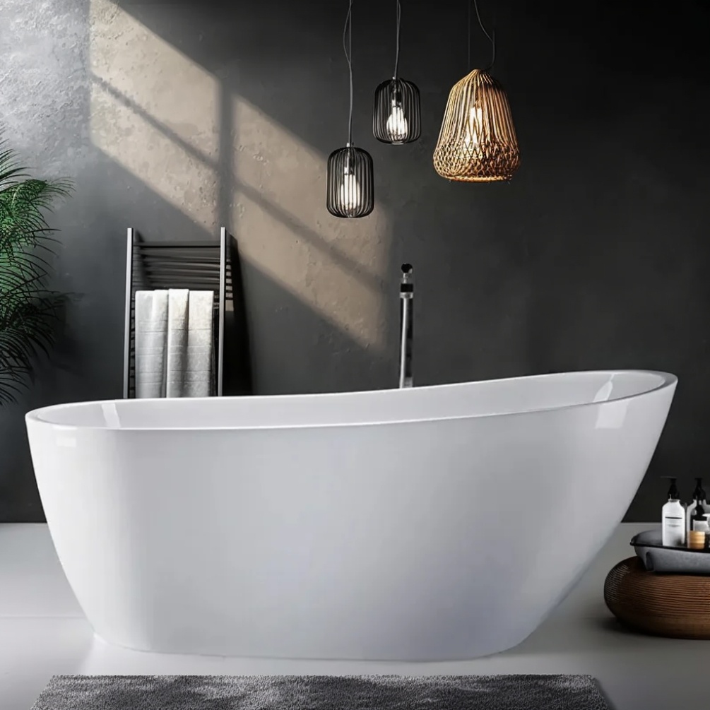 product lifestyle image of Sanctuary Madrisa 1700mm x 750mm Gloss White Freestanding Slipper Bath SB205